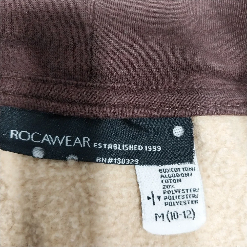 Rocawear Hoodie Zip Up Graphic Logo M (10-12) Tan Brown